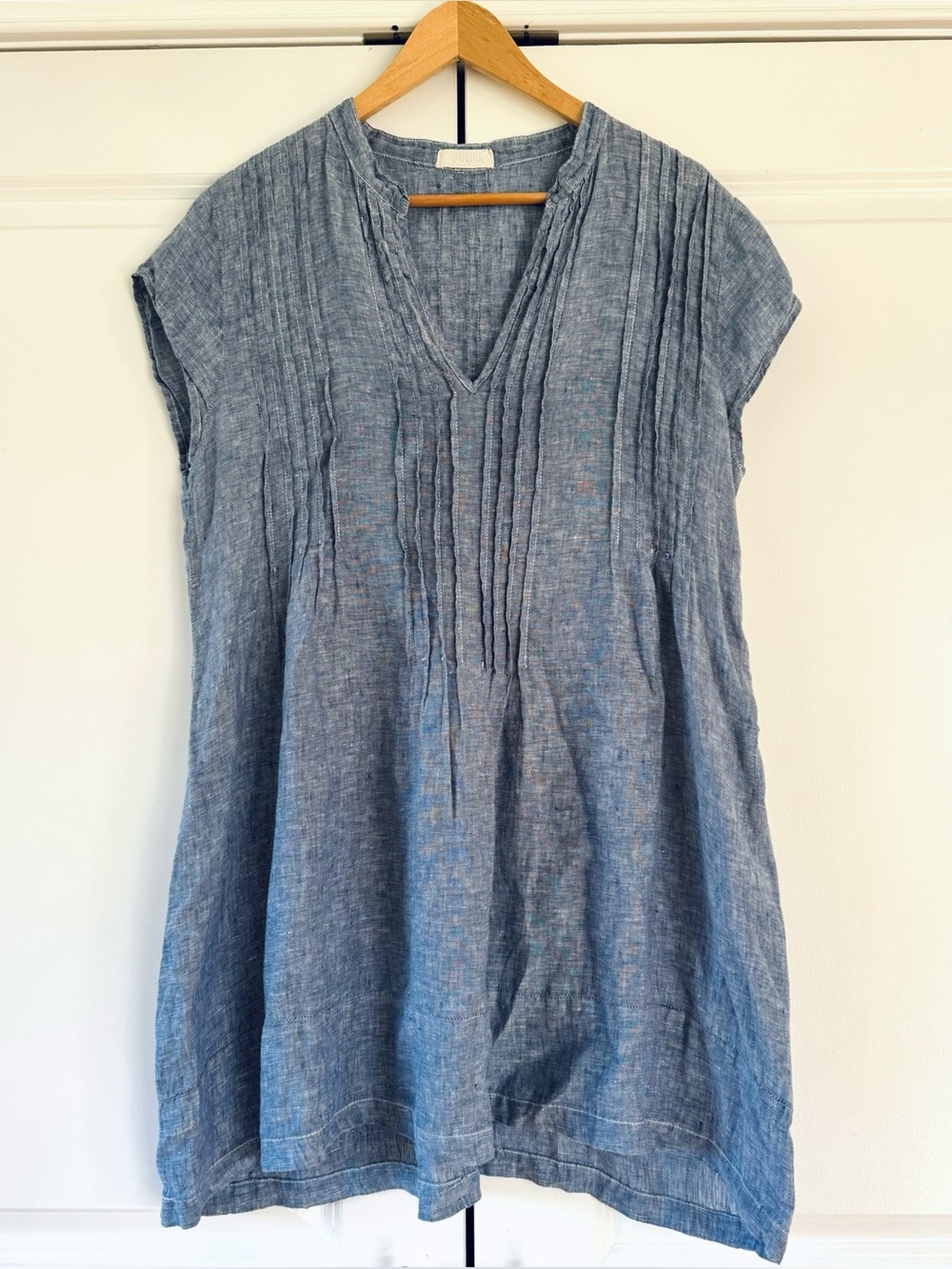 CP Shades Regina Top 100% Linen Tunic Cap Sleeve Lightweight Blue Shirt Size M